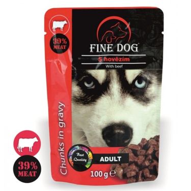 Fine Dog Pouches Adult Μοσχάρι Κομμάτια σε Σάλτσα