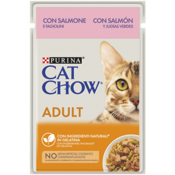 Tonus Cat Chow Adult σε Ζελέ 85gr με Σολομός & Πράσινα Φασολάκια