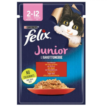 Purina Felix Cat Junior Φακελάκια σε ζελέ 85gr Βοδινό