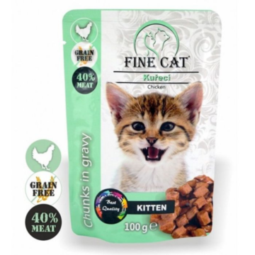 Fine Cat Pouches Kitten Κοτόπουλο Κομμάτια σε Σάλτσα 100gr