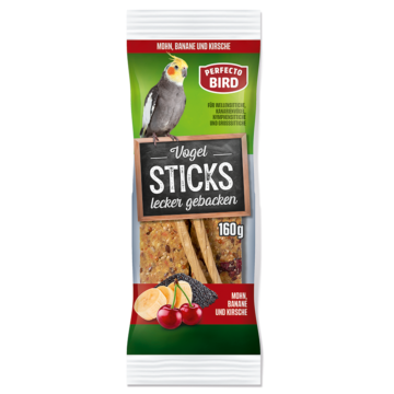 Perfecto Bird Sticks με παπαρουνόσπορο, μπανάνα και κεράσι 160g