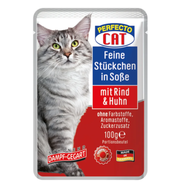 Perfecto Cat Adult με Mοσχάρι & Kοτόπουλο σε Σάλτσα 100g