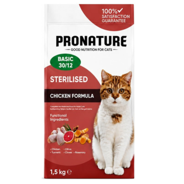 Pronature Cat Adult Basic 30/12 Sterilised Chicken 3kg (1.5kg+1.5kg Gift)